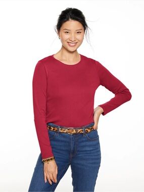 Talbots Long Sleeve Crewneck Top in Berry Red Size XL Old Money